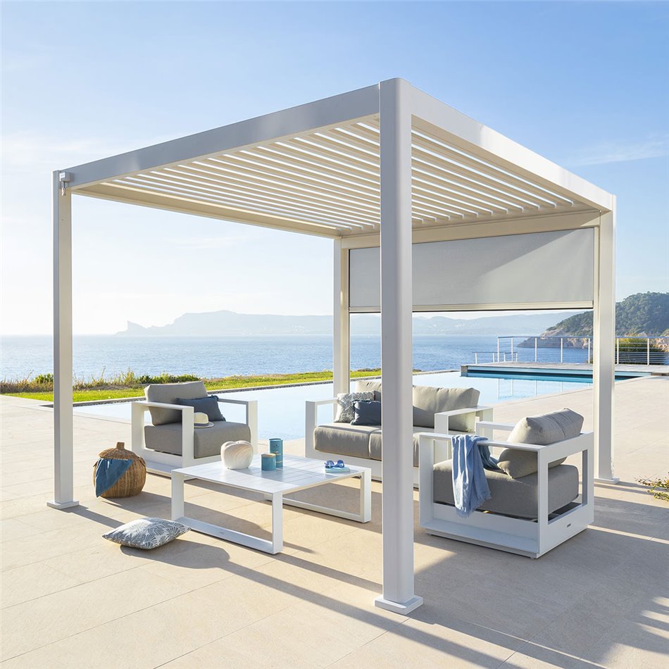 3.6m screen texaline blind for pergola Laevora, 3.6x3.6m and 6x3.6m, grey/white color