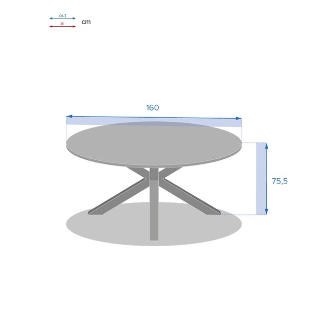 Table Laoriengo 8-seater, beige/white color, round, aluminium/acacia, H75,5, D160xcm