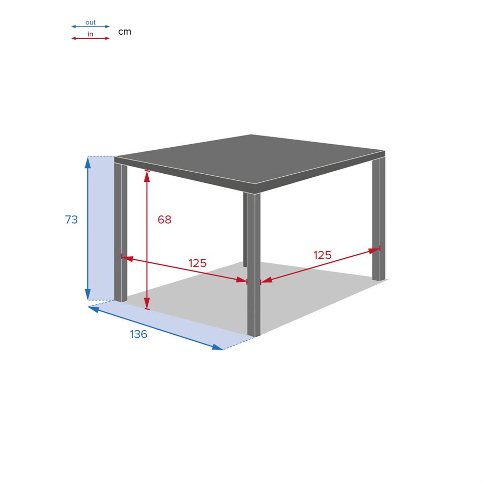 Стол Lapiazza, 8-местный, графитового/серого цвета, алюминий, H73x136x136см