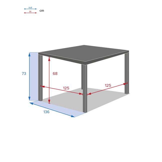 Стол Lapiazza, 8-местный, графитового/серого цвета, алюминий, H73x136x136см