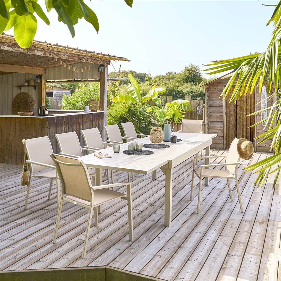 Pikendatav laud Lapiazza, 12-kohaline, savi värv, alumiinium/plast, H75,5x100x200-320cm