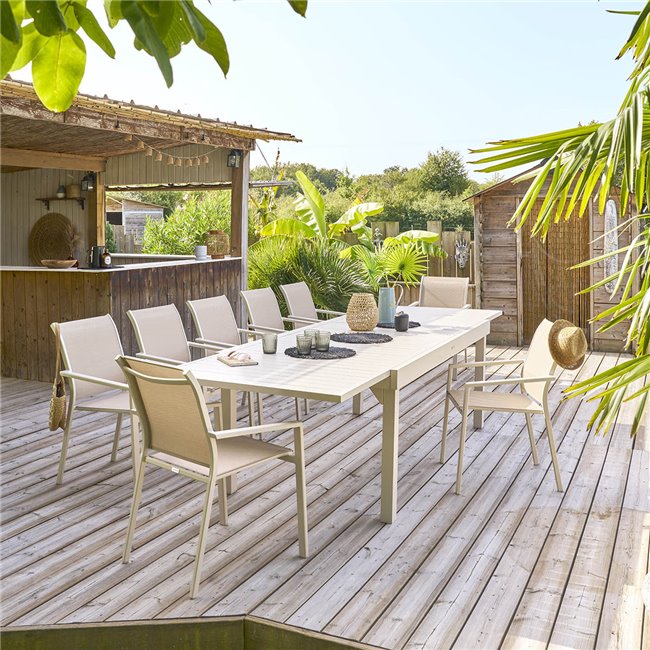 Pikendatav laud Lapiazza, 12-kohaline, savi värv, alumiinium/plast, H75,5x100x200-320cm