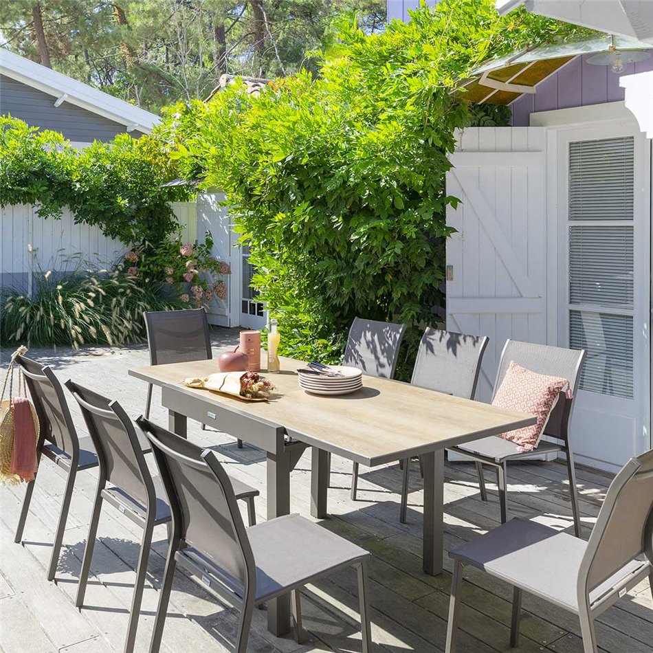 Pikendatav laud Lapiazza, 12-kohaline, savi värv, alumiinium/plast, H75,5x100x200-320cm