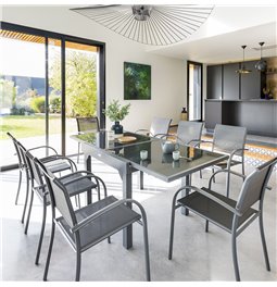 Pikendatav laud Lapiazza, 8-kohaline, grafiidi/hall värv, alumiinium/karastatud klaas, H75,5x90x90-180cm