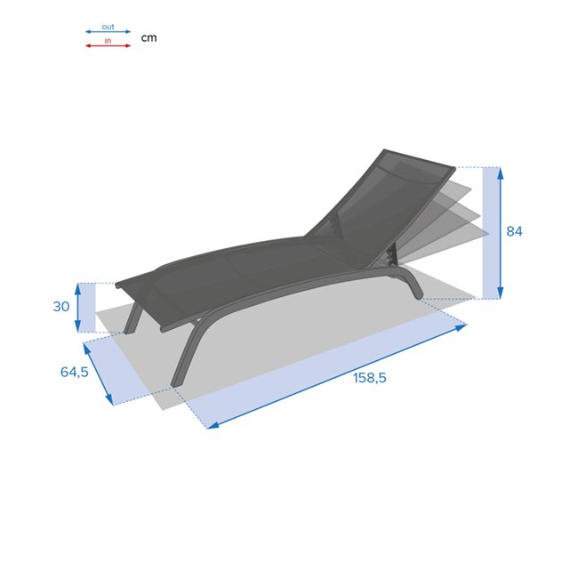Sun lounger Labonao, olive/graphite color, aluminium/textilene, H84,5x64x171cm