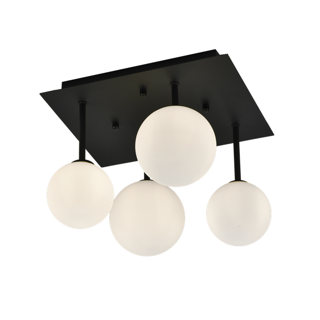 Pendant lamp Raidon 4, opal white/matt black, 30x25cm, G9x4
