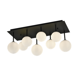 Pendant lamp Raidon 8, opal white/matt black, 60x25cm, G9x8