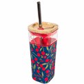 Glass tumbler Cherries w cover, straw, 540ml, H18 D8cm