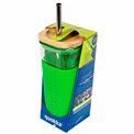 Glass tumbler Green w cover, straw, 540ml, H18 D8cm