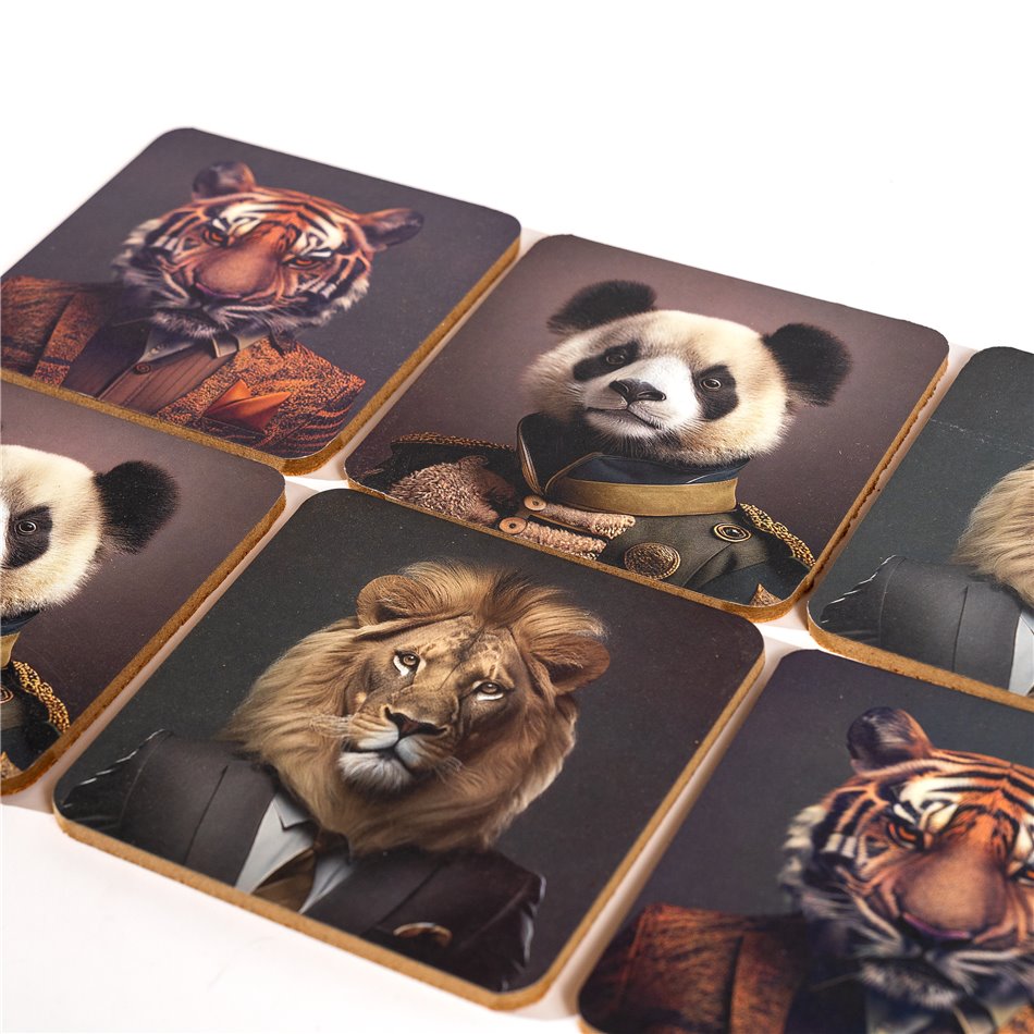 Подставки под кружки x6 Jungle Animal Head, 10x10cm