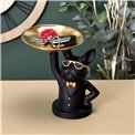 Deco figurine Bulldog with tray, black, H23x17.5x17.5cm