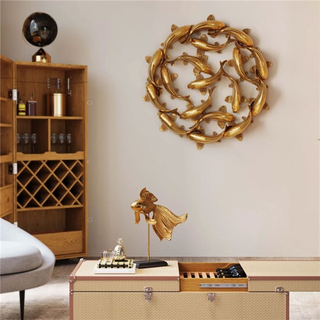 Wall object School of Koi, gold color, D102cm