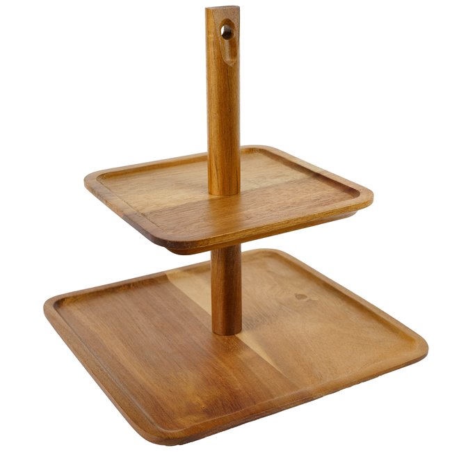 Acacia wood 2-tiered serving dish, H27x25x25cm