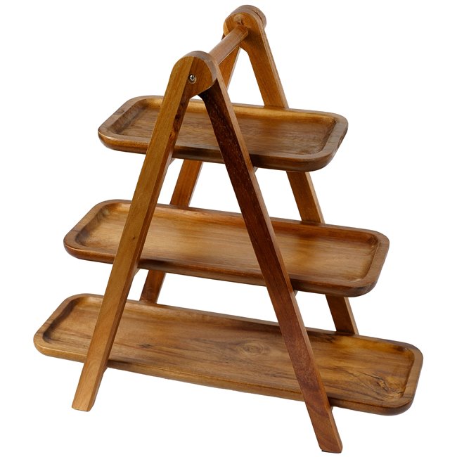 3 Tier Acacia wood serving stand, H39.5x17.2x38.5ccm