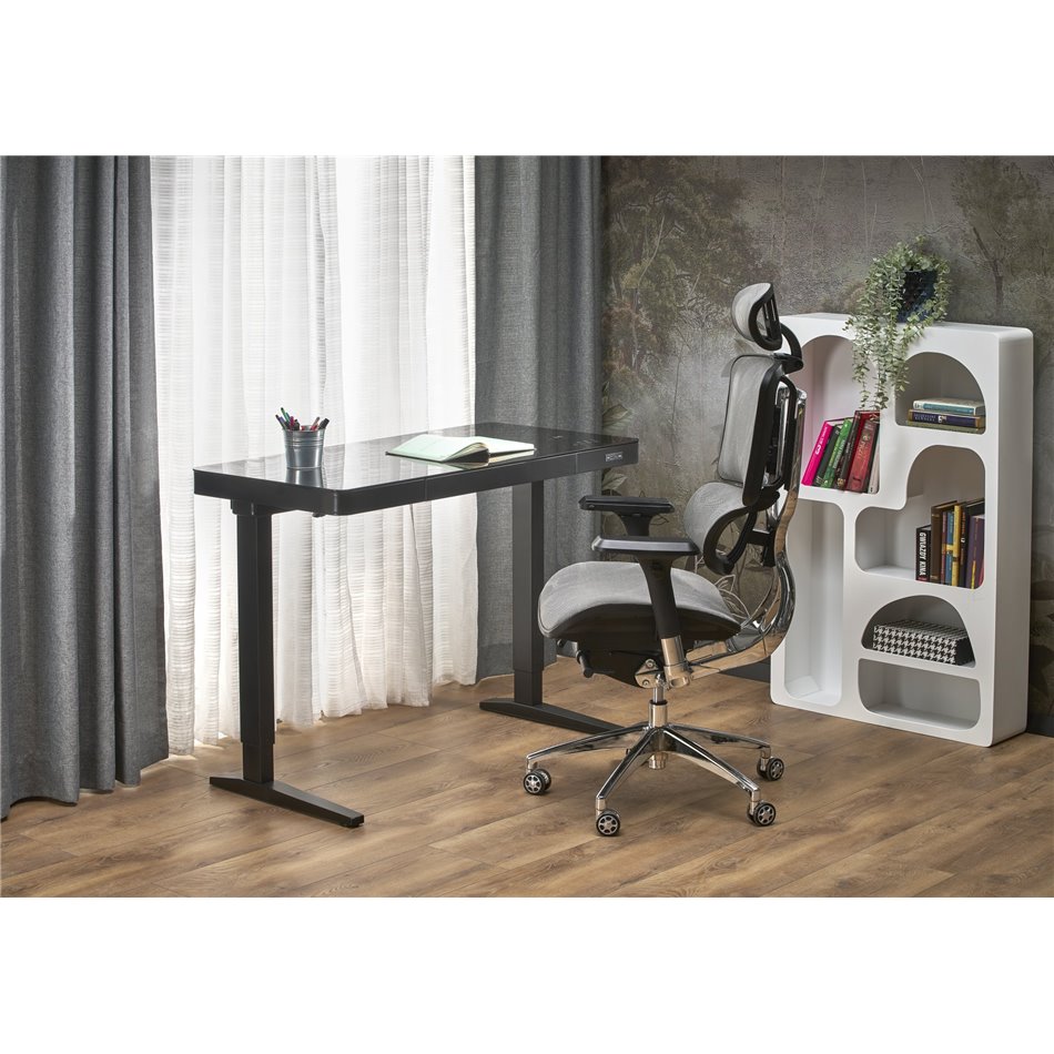 Desk Harloque, with electronic height adjustment function, black, glass/steel,  H77-120x120x60cm