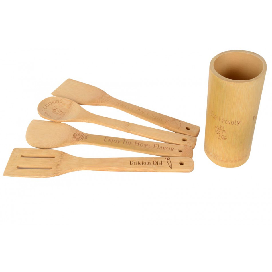 Kitchen Utensil set, 4 pcs, bamboo, H-33cm, D-7.5cm