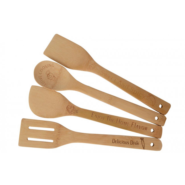 Kitchen Utensil set, 4 pcs, bamboo, H-33cm, D-7.5cm