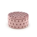 Ottoman with storage box Hunez, pink velvet, D70cm, H40cm