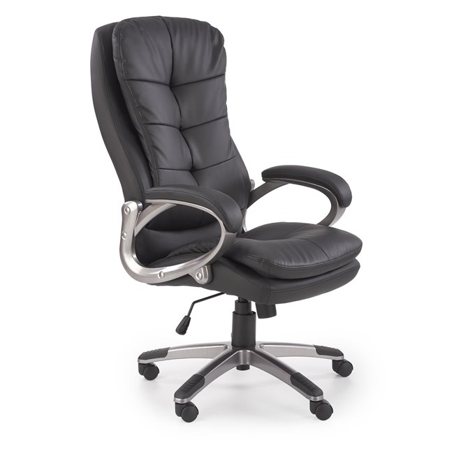 Office chair Heston, black eco leather, W114-124x66cm, H72cm, seat H49-59cm