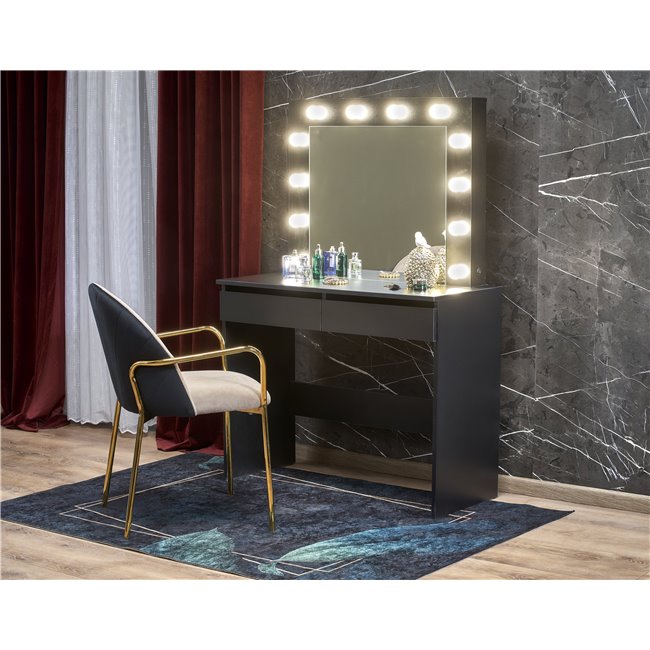 Tualettlaud peegliga Holwud, must, MDF/LED tuled, H140x94x43cm