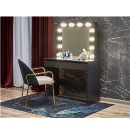 Dressing table with mirror Holwud, black, MDF/LED lights, H140x94x43cm