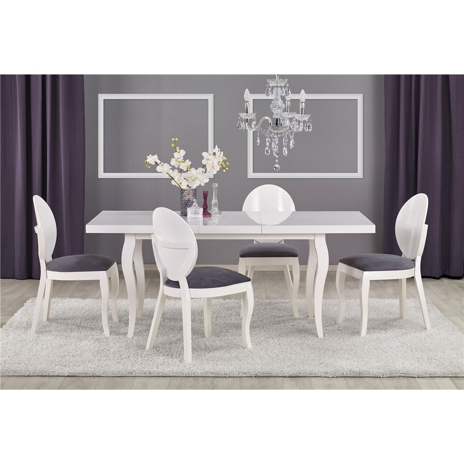Dining table Hozarto 180, white, MDF/steel, W140-180x80cm, H75cm