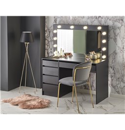 Dressing table with mirror Holwud XL, black, MDF/LED lights, H140x120x55cm