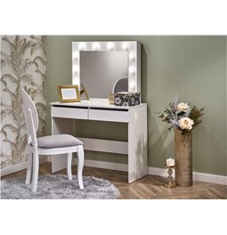 Dressing table with mirror Holwud, white, MDF/LED lights, H140x94x43cm