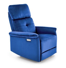 Electric recliner Hemiro, navy blue velvet, USB charging socket, W90-170x80cm, H92-108cm, seat H46cm