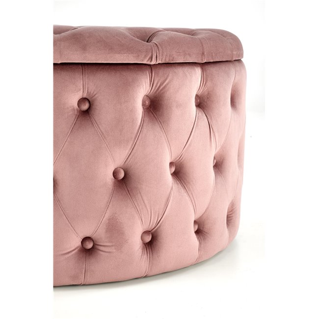 Ottoman with storage box Hunez, pink velvet, D70cm, H40cm