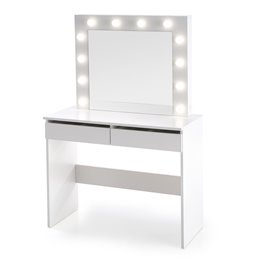 Dressing table with mirror Holwud, white, MDF/LED lights, H140x94x43cm