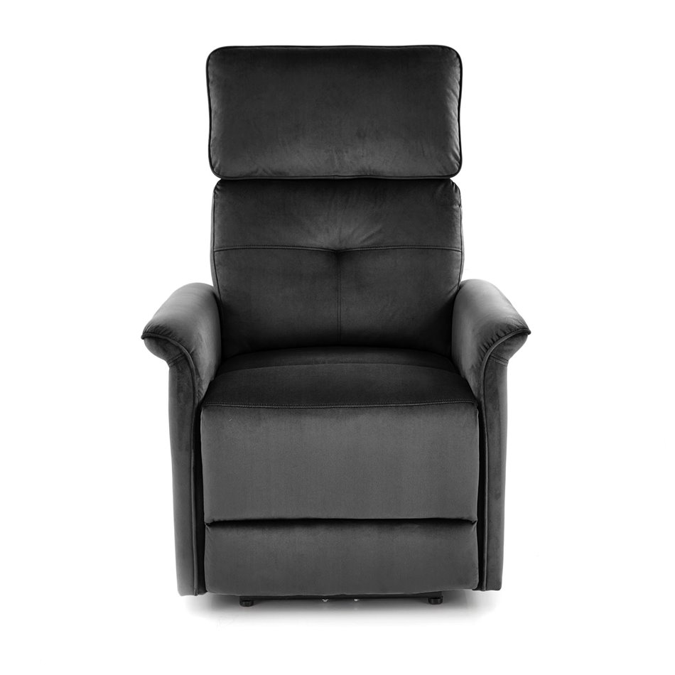 Electric recliner Hemiro, black velvet, USB charging socket, W90-170x80cm, H92-108cm, seat H46cm