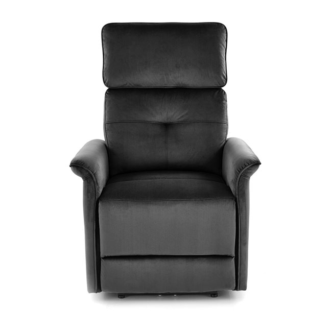 Electric recliner Hemiro, black velvet, USB charging socket, W90-170x80cm, H92-108cm, seat H46cm