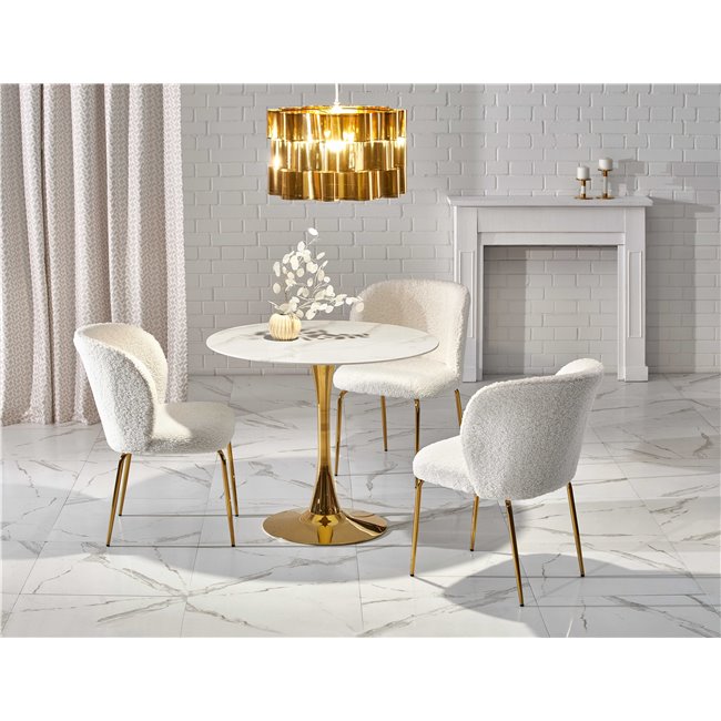 Table Hasemiro, white marble look/gold, glass/steel,  D90cm, H75cm