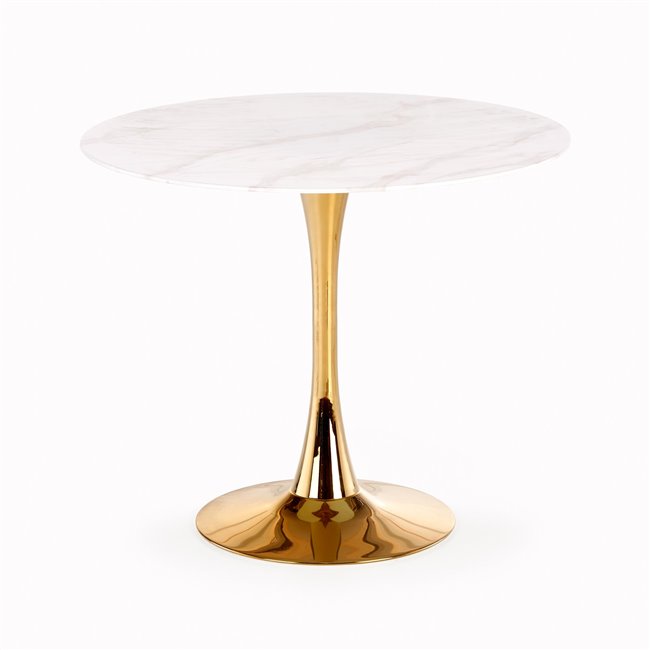 Table Hasemiro, white marble look/gold, glass/steel,  D90cm, H75cm
