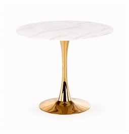 Table Hasemiro, white marble look/gold, glass/steel,  D90cm, H75cm