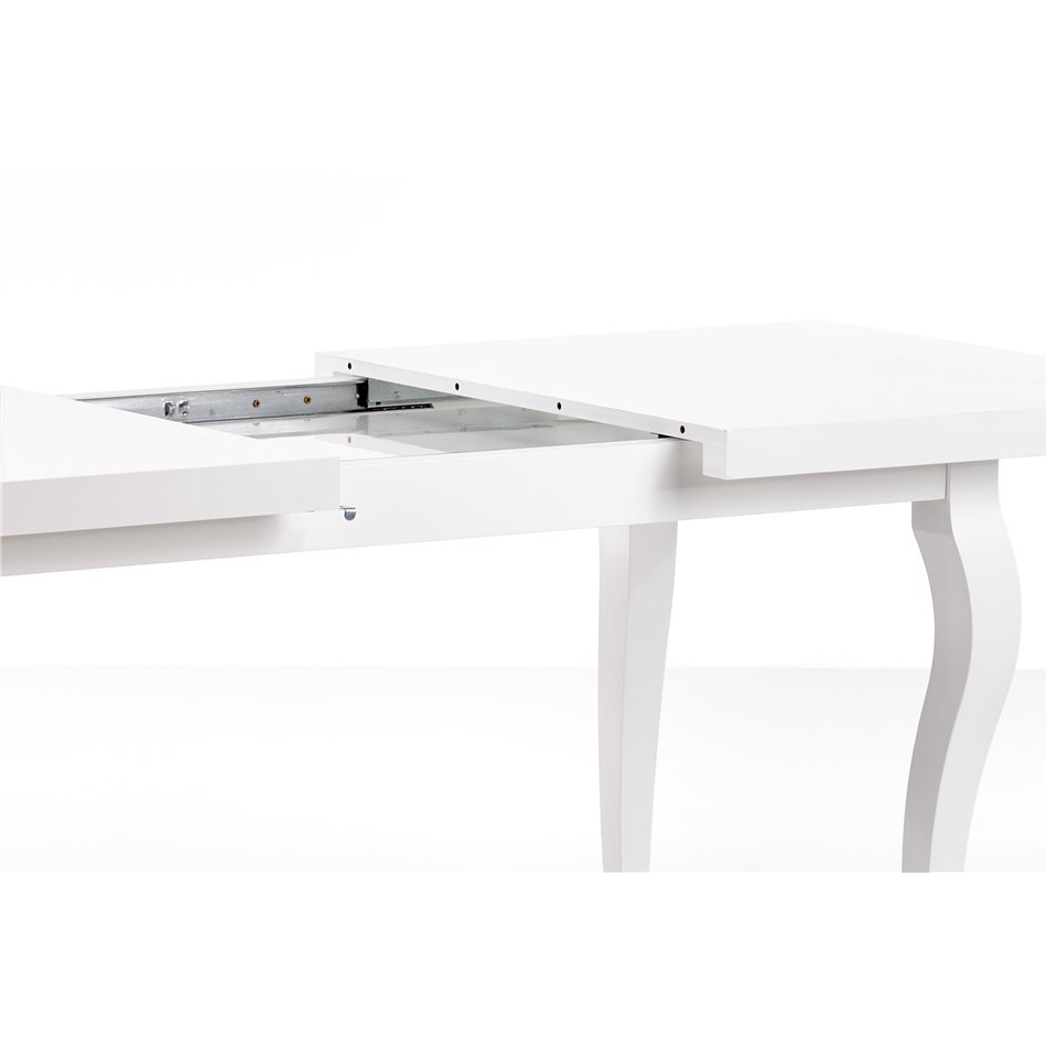 Dining table Hozarto 180, white, MDF/steel, W140-180x80cm, H75cm