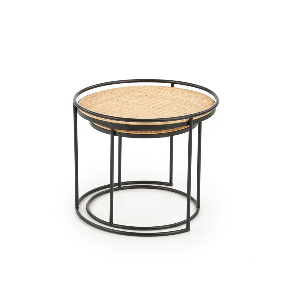Side table set Hando, 2 pcs, black/natural, steel/rattan, D51cm, H42cm / D41cm, H37cm