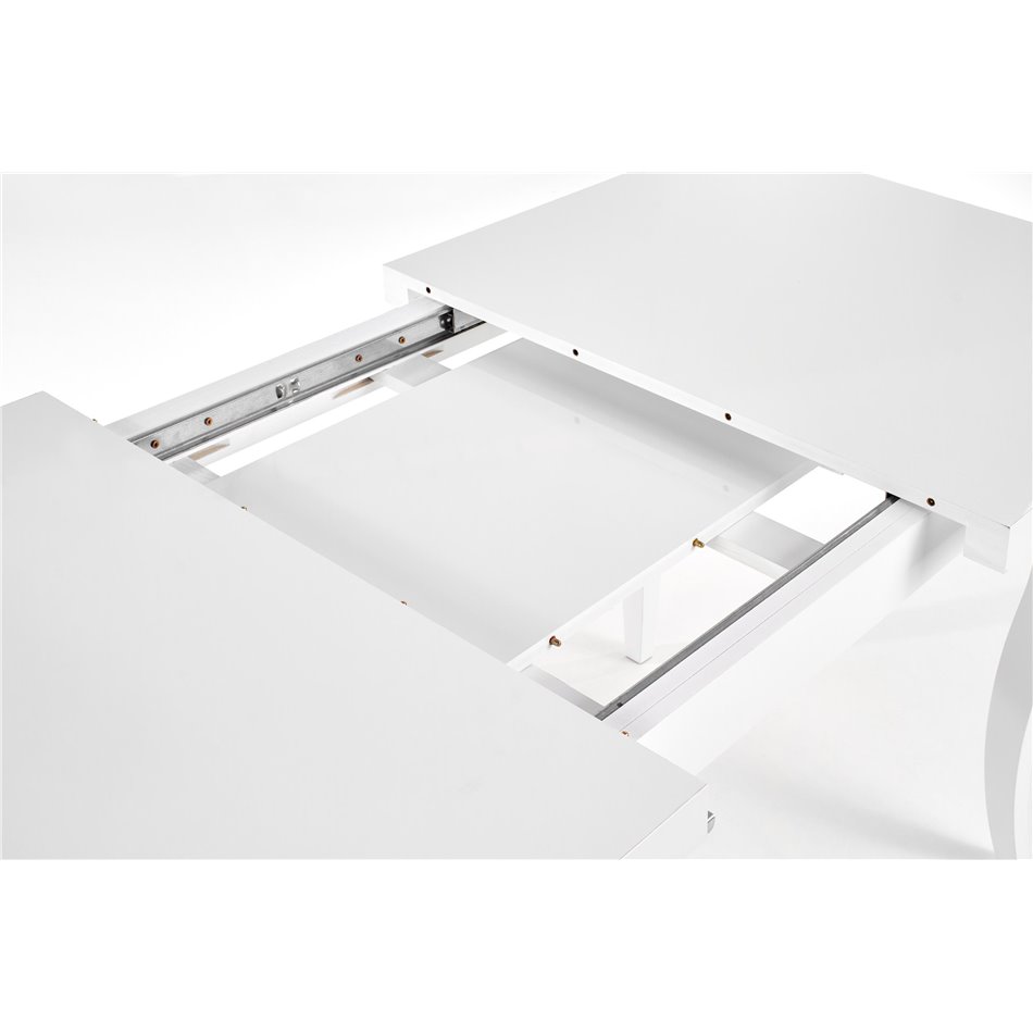 Dining table Hozarto 180, white, MDF/steel, W140-180x80cm, H75cm