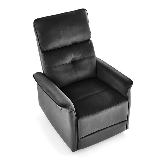 Electric recliner Hemiro, black velvet, USB charging socket, W90-170x80cm, H92-108cm, seat H46cm