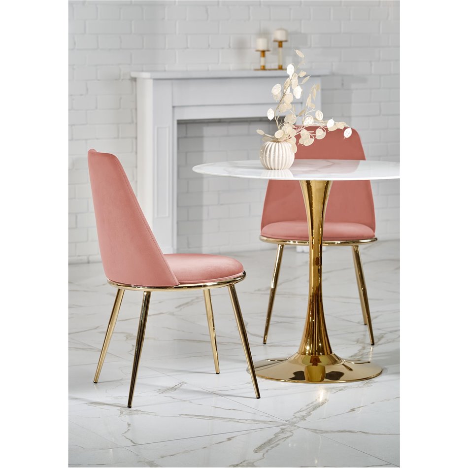 Table Hasemiro, white marble look/gold, glass/steel,  D90cm, H75cm