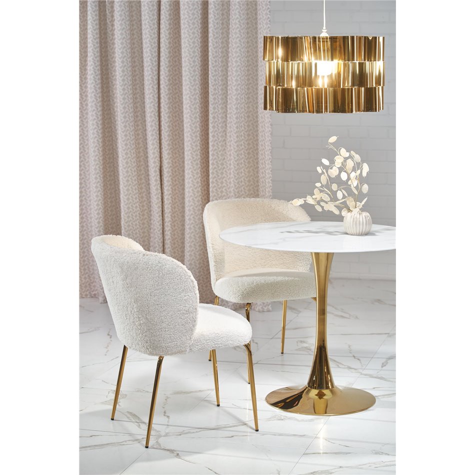 Table Hasemiro, white marble look/gold, glass/steel,  D90cm, H75cm