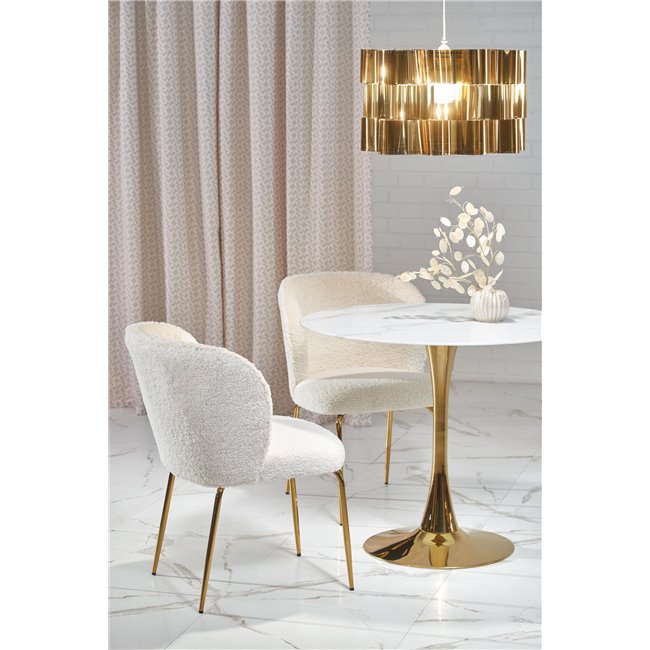 Table Hasemiro, white marble look/gold, glass/steel,  D90cm, H75cm
