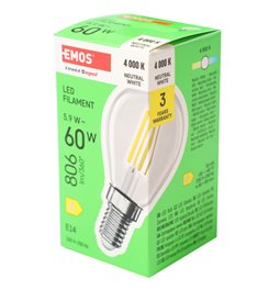 LED Bulb FLM Mini GL NW E14 5.9W, 806lm, 4000K, H8cm D4.5cm
