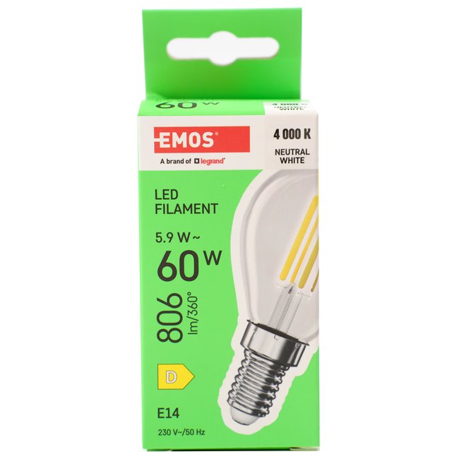 LED Bulb FLM Mini GL NW E14 5.9W, 806lm, 4000K, H8cm D4.5cm