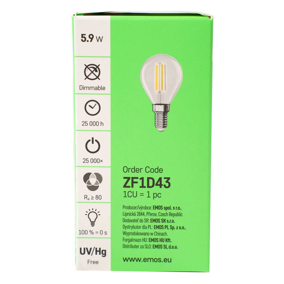 LED Bulb FLM Mini GL NW E14 5.9W, 806lm, 4000K, H8cm D4.5cm