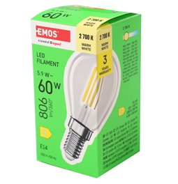 LED Bulb FLM Mini GL WW E14 5.9W, 806lm, 2700K, H8cm D4.5cm