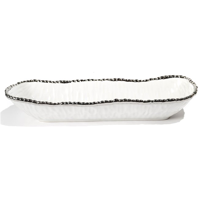 Decorat. ceramic fruit plate Galla,white/silv, 34x10.5x6.5cm