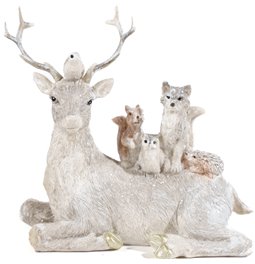 Deco Deer lying, white/beige, 15x13x6cm