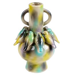 Vase Birds, multi/green, stoneware, H35.3cm D22.5cm